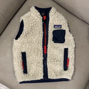 Patagonia Cream and Navy Fleece Vest with Red Accents